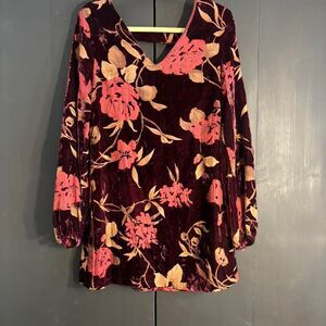 Loveriche Women's Velvet Floral Dress Long Sleeve Size M